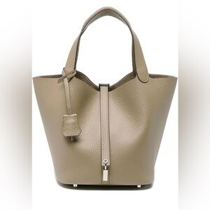 Small Taupe Genuine Leather Handbag